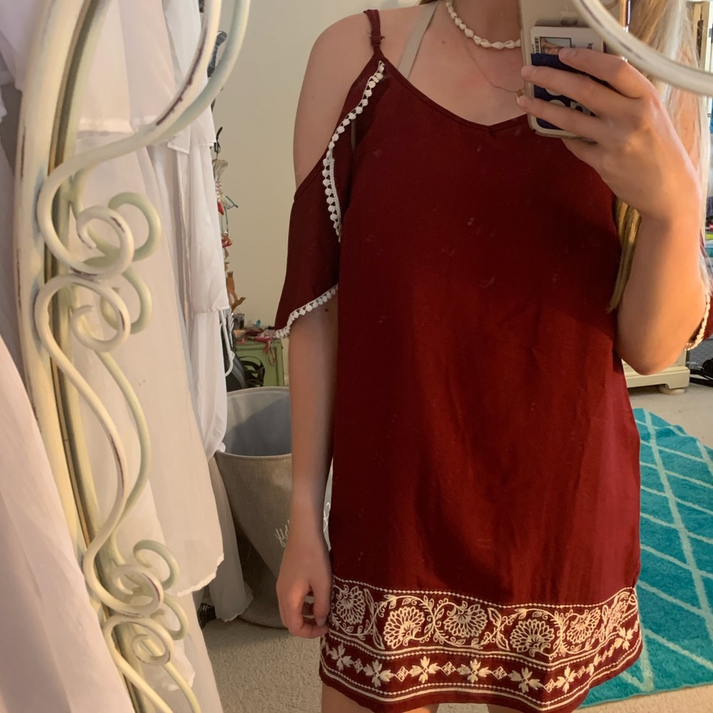 Francesca's Cold Shoulder Maroon Dress